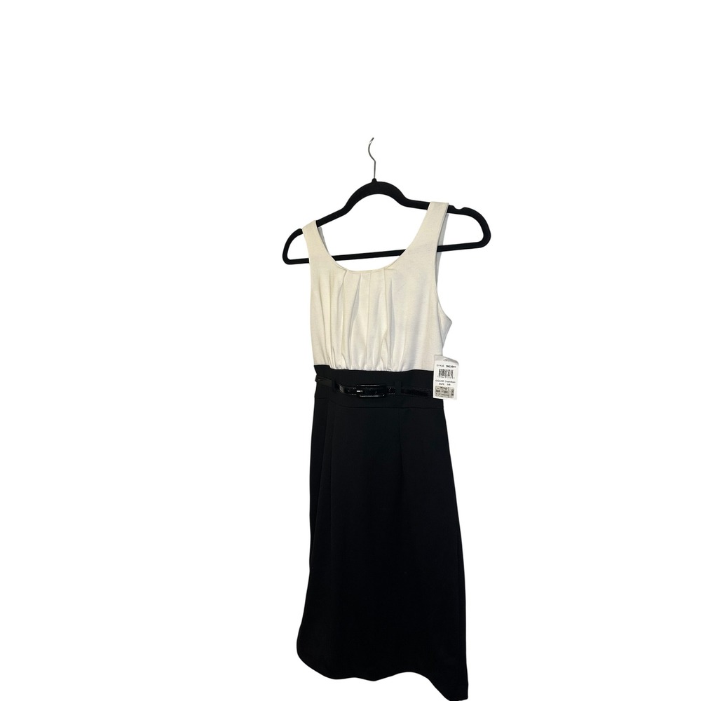 B Darlin Two Tone Black White Dress Belted Sheath Knee Length Size 5 6‎